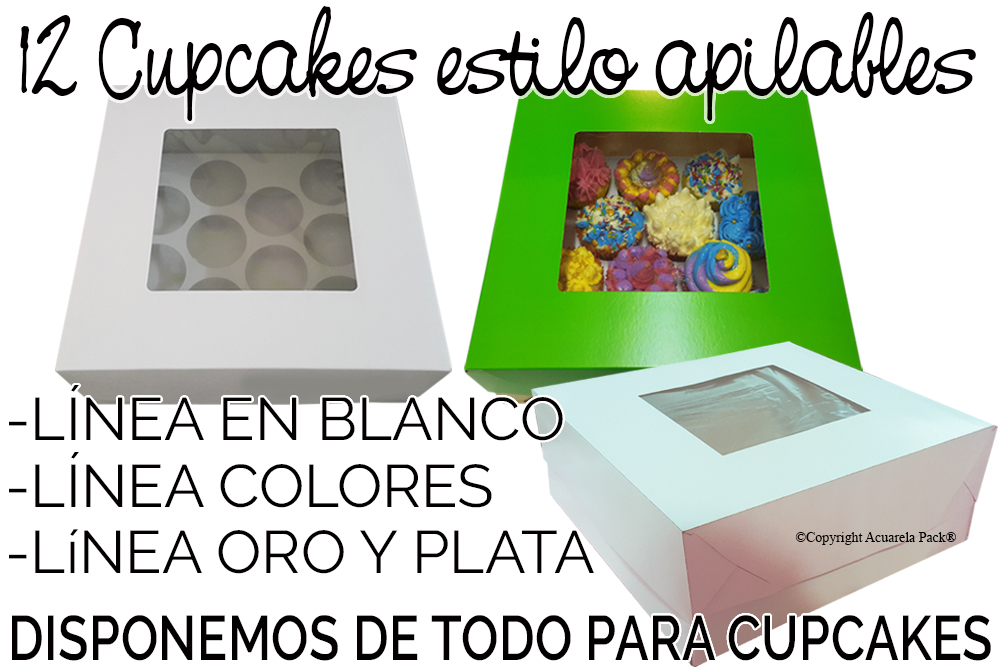 1260 Caja 12 Cupcakes CON VISOR. Apilables. Con divisorios