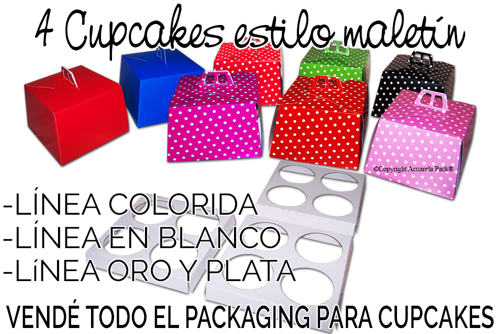 1210 Caja maletín para 4 Cupcakes. Con divisorios.