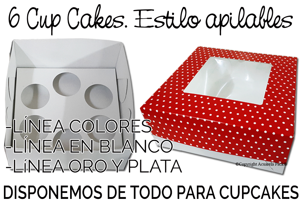 1240 Caja CON VISOR para 6 Cupcakes. Estilo apilables. Con divisorios