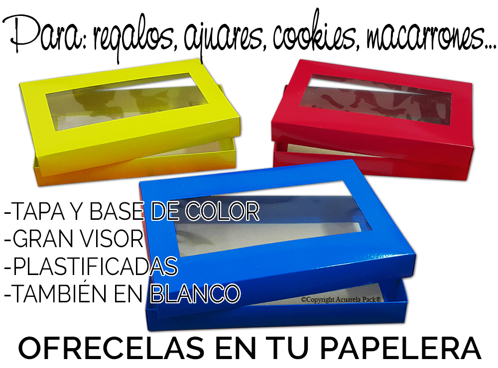 1950 Caja para desgustaciones, dulces/salados. También ajuares y mucho más. Tapa y base de color, plastificadas. Con gran visor