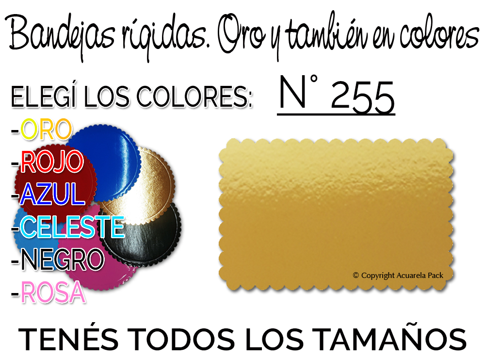 1722 Bandeja Rígida N° 255. Seis colores disponibles. Dorso blanco