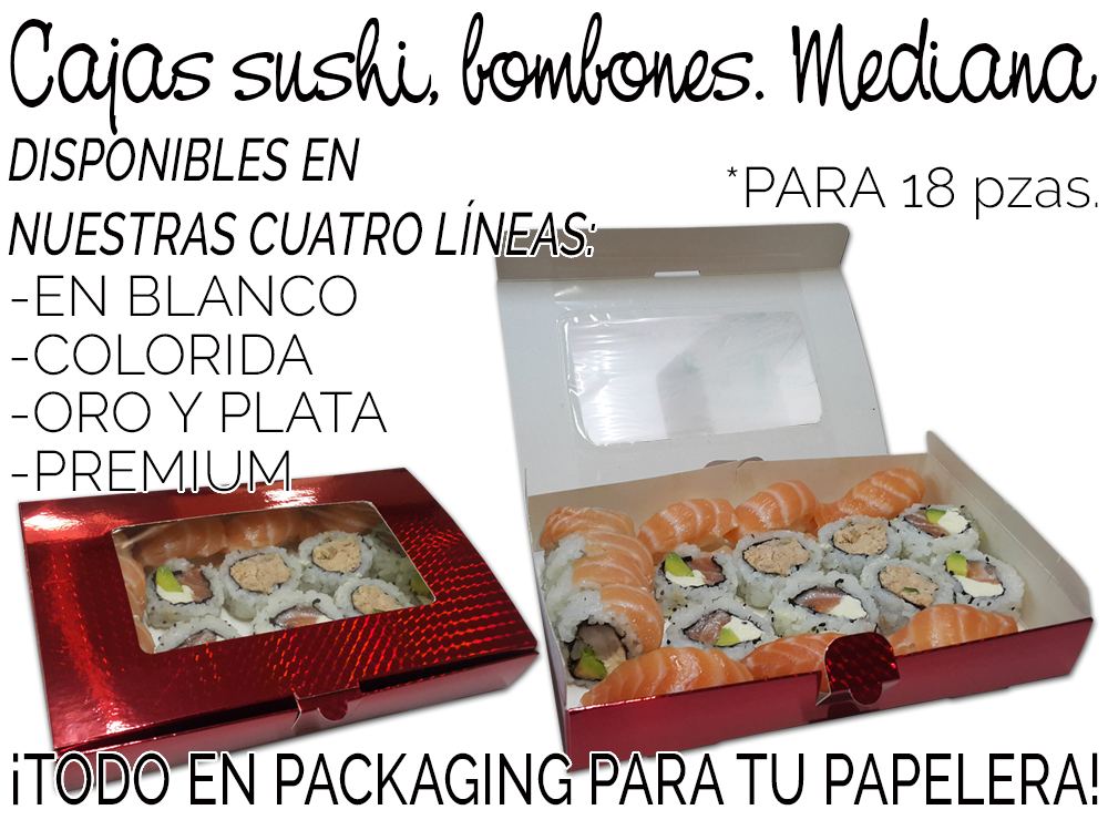 Cajas para Sushi, también para Bombones. Tamaño: Mediana
