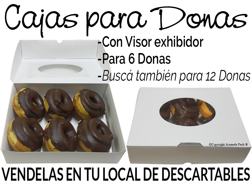 1330 Caja 6 Donas / Regionales, de cartulina. También para alfajores. Con visor exhibidor