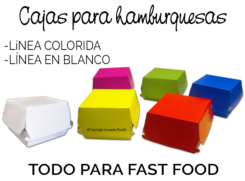 1150 Cajas para hamburguesas. En colores y en blanco. Todo para comidas rápidas y food truck