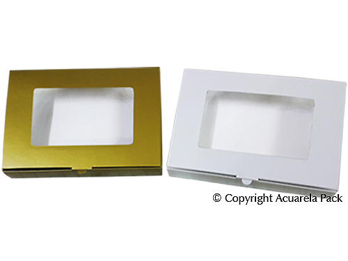 Caja Bombones con visor-Oro y blanca-COD.:1820