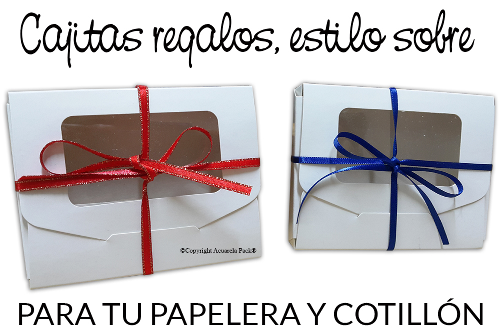 2360 Cajita estilo sobre. Para regalitos y presentes. Con visor y cinta de colores.