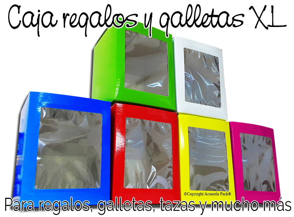 1921 Caja XL para regalería y galletitas. Con gran visor exhibidor. Plastificada y con interior de base