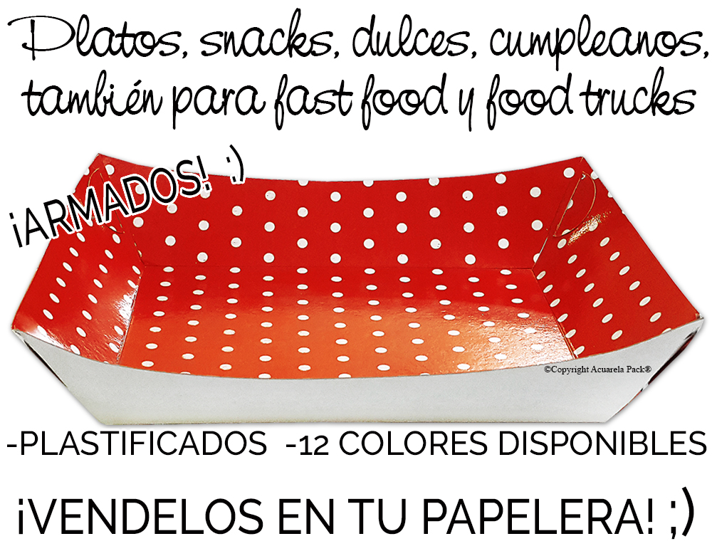 1700 Plato rectangular. Plastificados. Para cumples y food truck. En toda nuestra gama de colores. (ARMADOS)