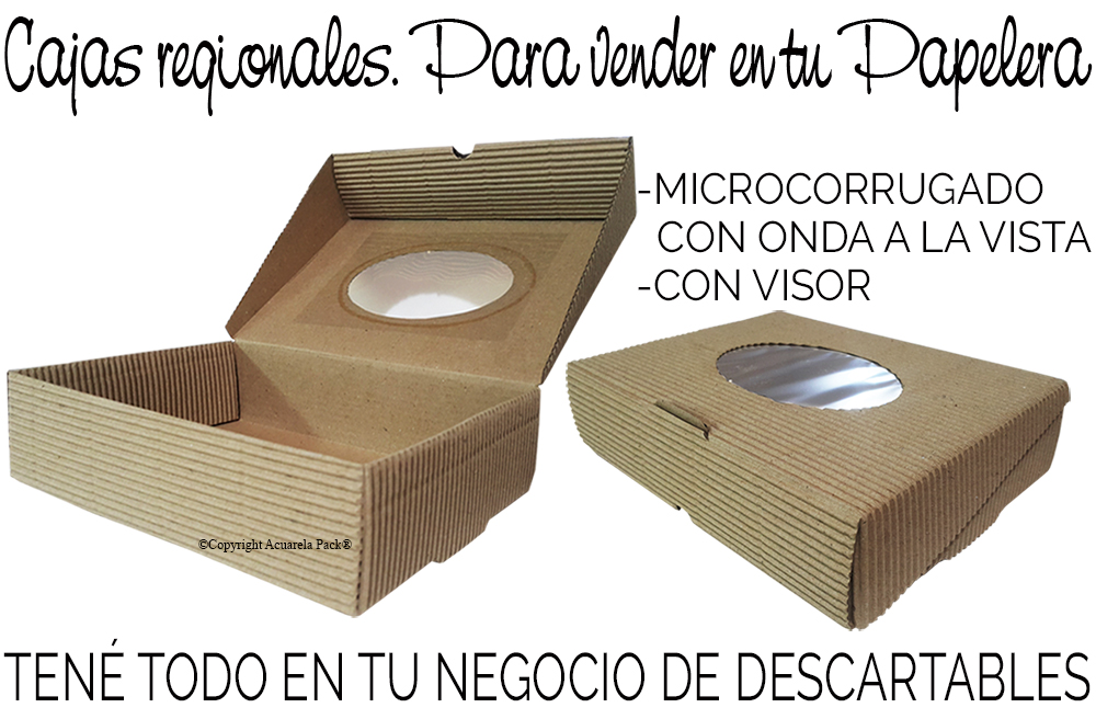 1320 Caja Regionales, cookies, muffins, alfajores. De microcorrugado simple faz. Con visor exhibidor