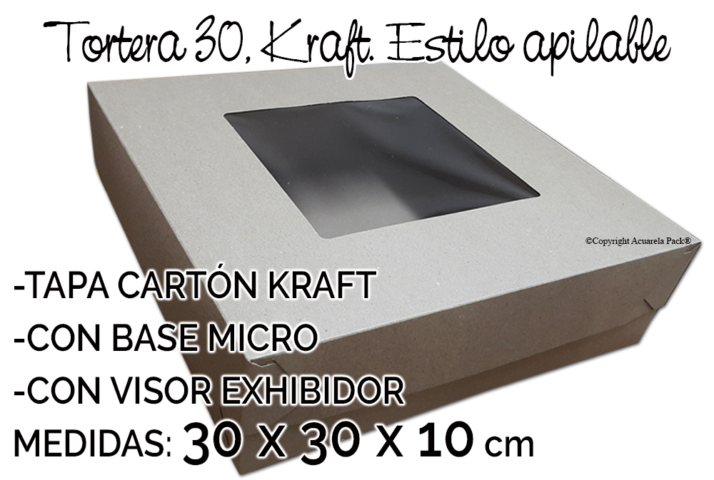 1620 Tortera 30 KRAFT. Estilo apilable, con visor exhibidor. Con base de microcorrugado