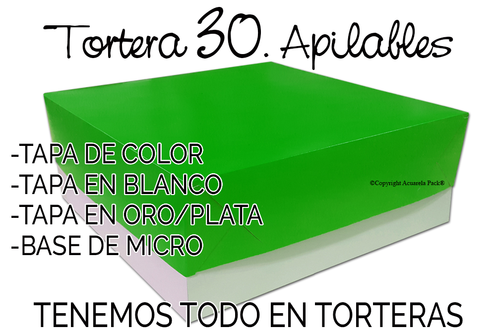 Tortera 30. Estilo Apilables. Con base de microcorrugado. Tapa en blanco, en colores y oro/plata